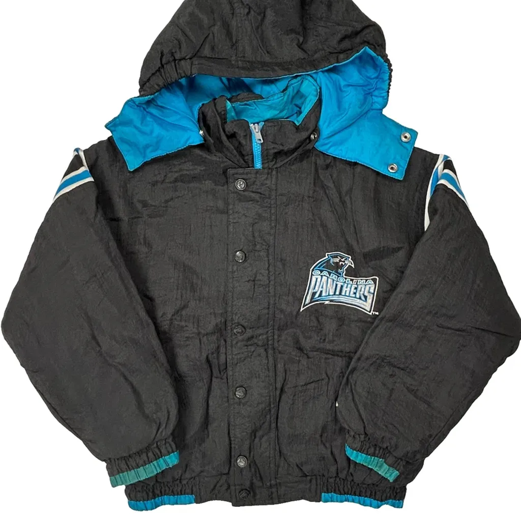 Age 10 Carolina Panthers Starter Jacket - Small Black Polyester - Image 5