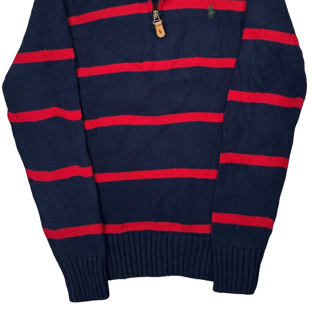 Age 10 Polo By Ralph Lauren Striped 1/4 Zip - Medium Navy Cotton - Image 5