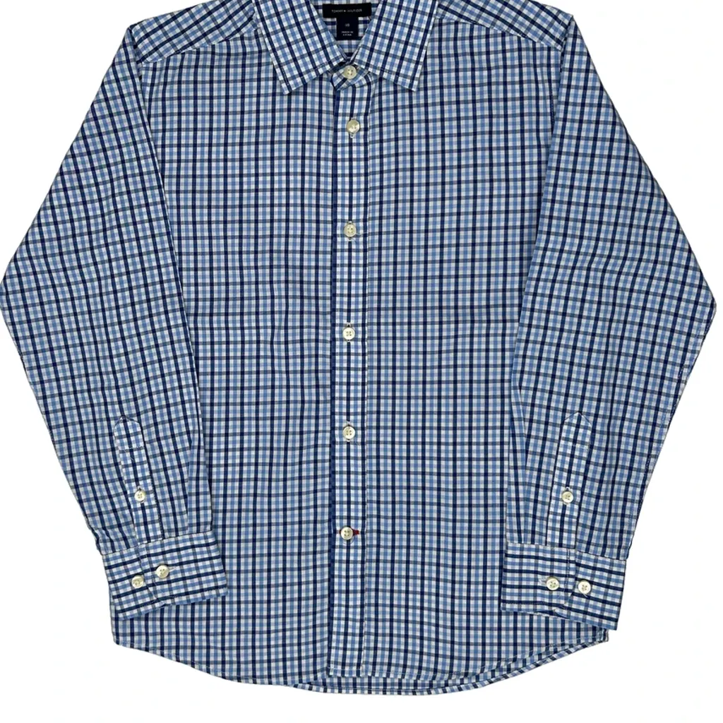 Age 10 Tommy Hilfiger Checked Shirt - Medium Blue Cotton - Image 4