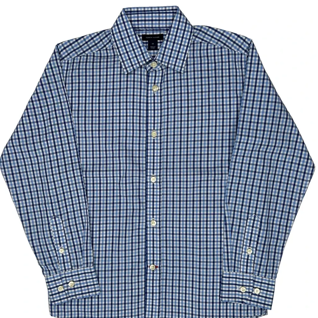 Age 10 Tommy Hilfiger Checked Shirt - Medium Blue Cotton - Image 5