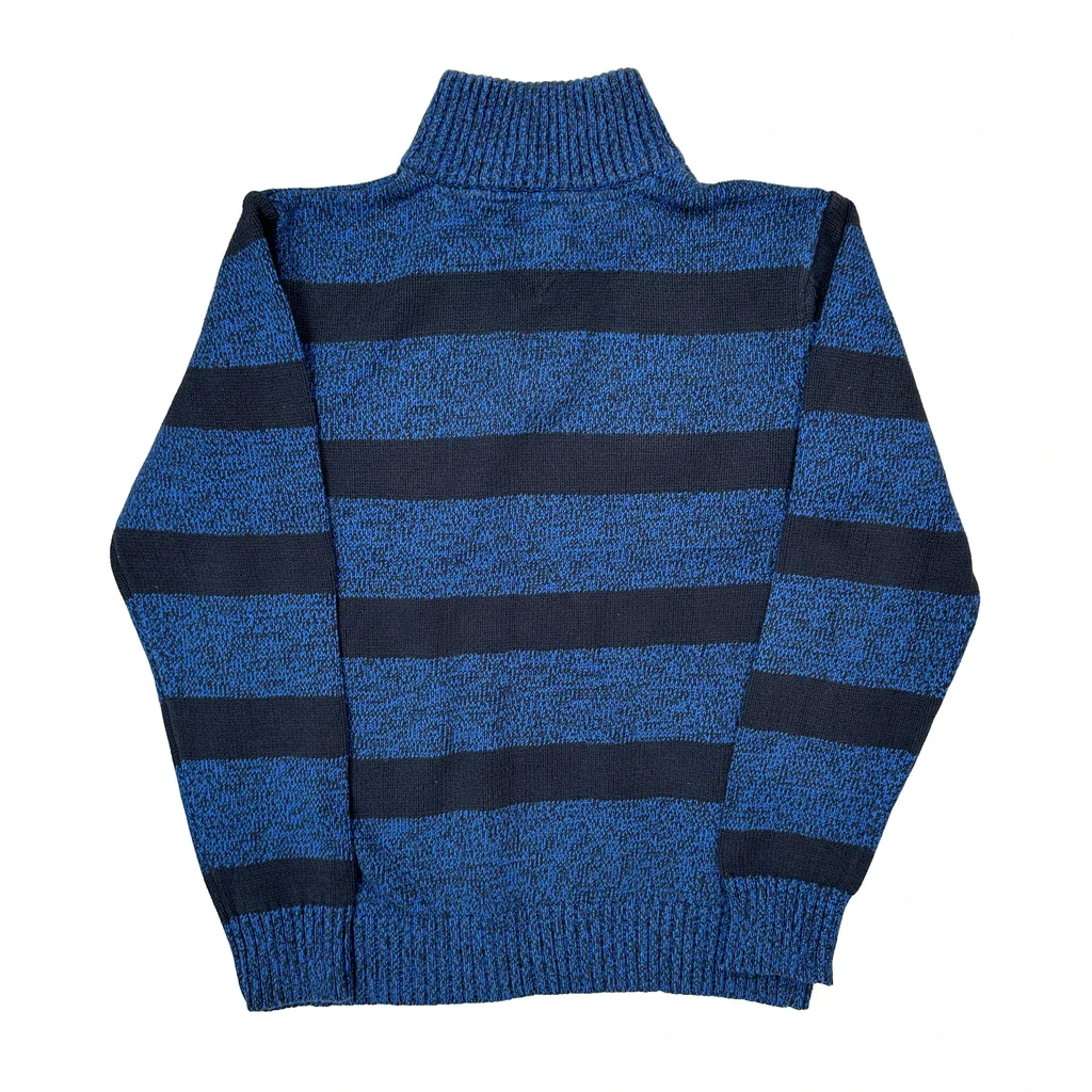 Age 12-14 Tommy Hilfiger Striped 1/4 Zip - Medium Blue Cotton - Image 2