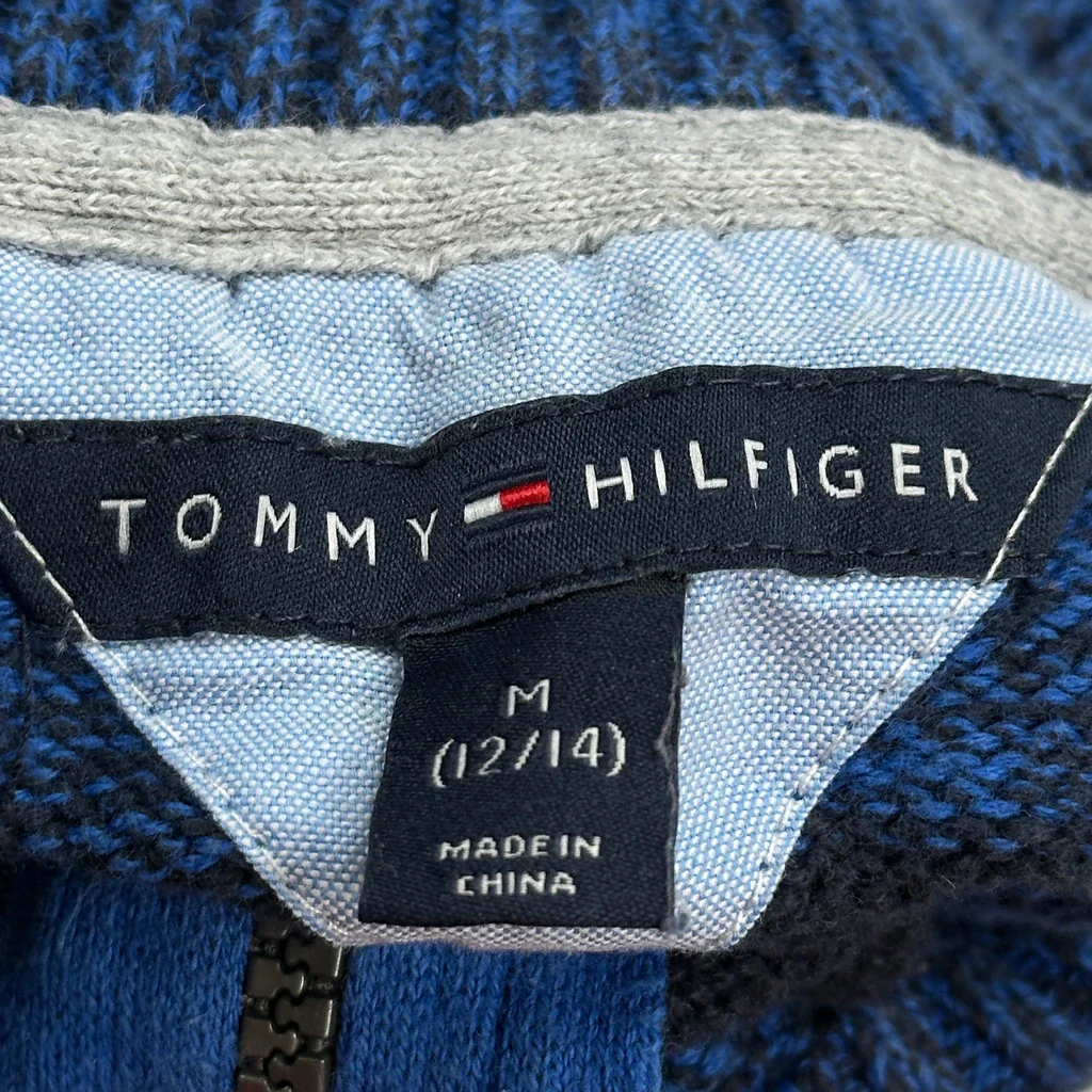 Age 12-14 Tommy Hilfiger Striped 1/4 Zip - Medium Blue Cotton - Image 3