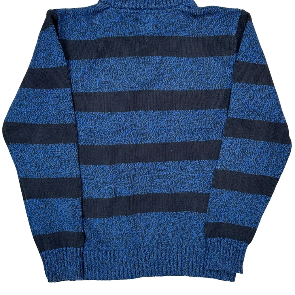 Age 12-14 Tommy Hilfiger Striped 1/4 Zip - Medium Blue Cotton - Image 6