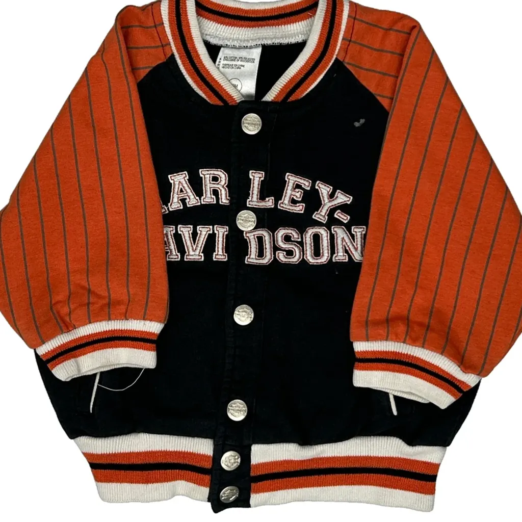 Age 12 Months Harley Davidson Striped Varsity Jacket - 2XS Black Cotton Blend - Image 5