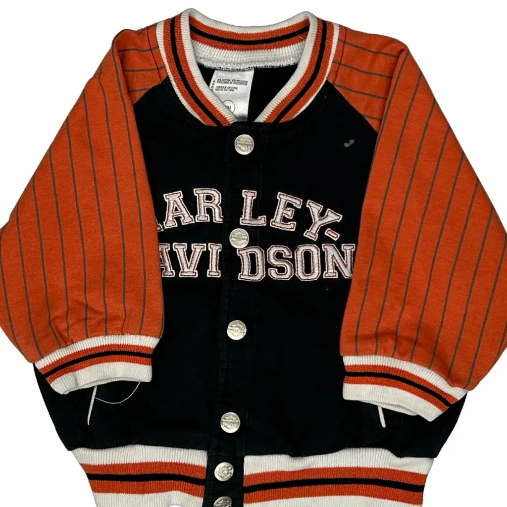 Age 12 Months Harley Davidson Striped Varsity Jacket - 2XS Black Cotton Blend - Image 6