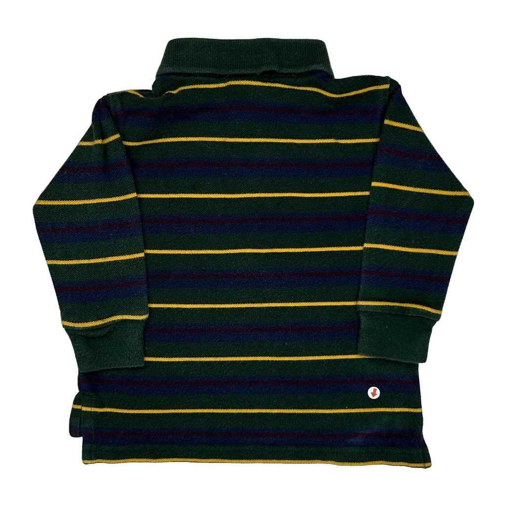 Age 12 Months Polo By Ralph Lauren Striped Polo Shirt - 3XS Green Cotton - Image 2