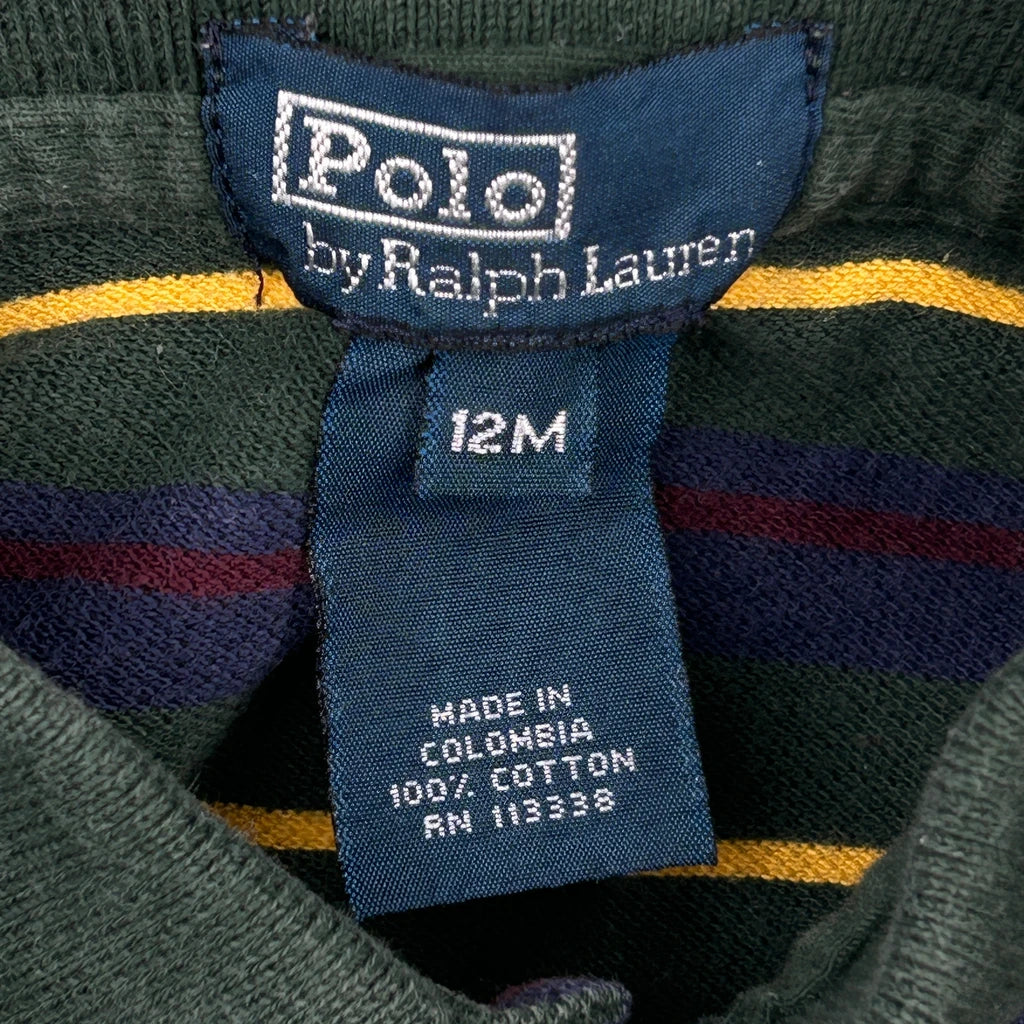 Age 12 Months Polo By Ralph Lauren Striped Polo Shirt - 3XS Green Cotton - Image 4