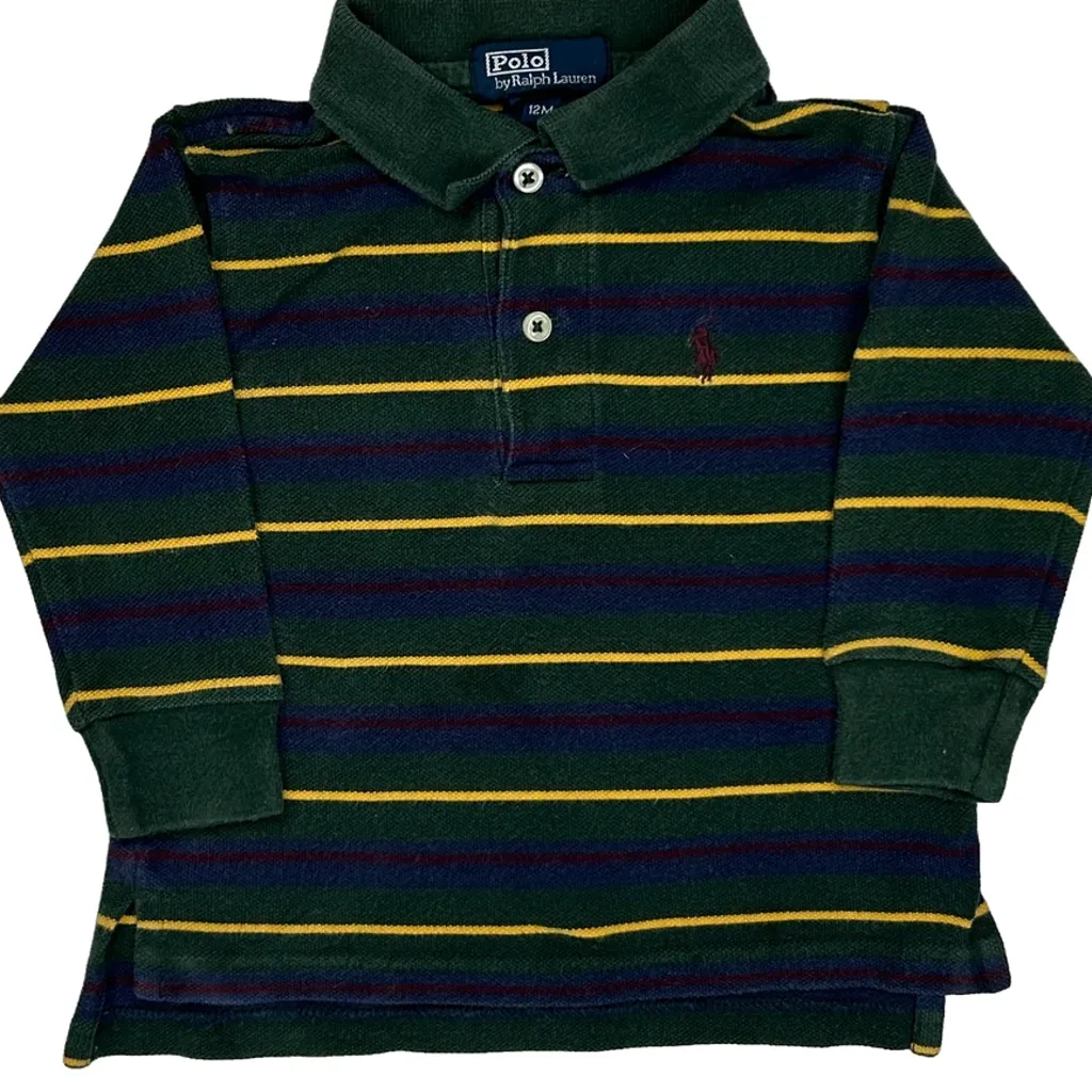 Age 12 Months Polo By Ralph Lauren Striped Polo Shirt - 3XS Green Cotton - Image 6