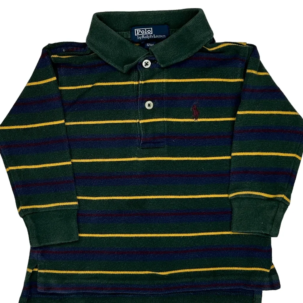 Age 12 Months Polo By Ralph Lauren Striped Polo Shirt - 3XS Green Cotton - Image 7