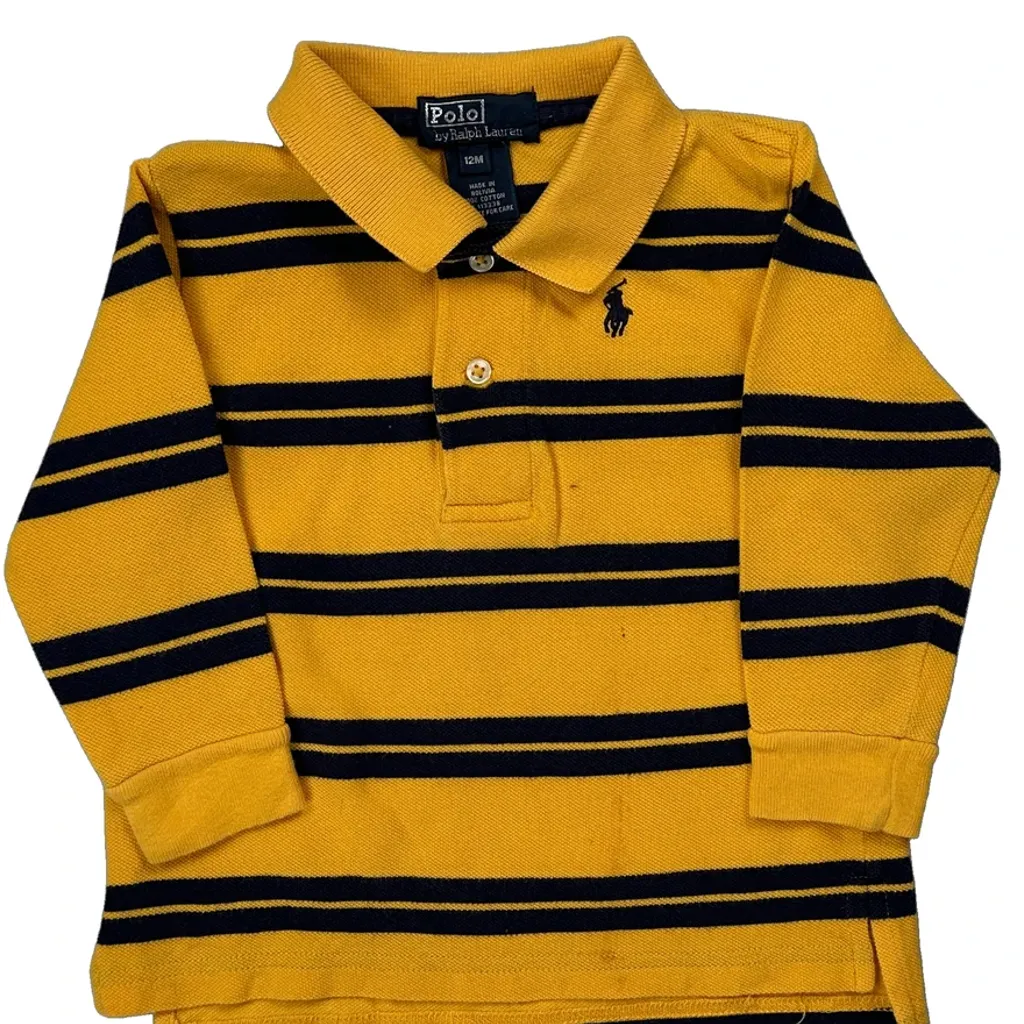 Age 12 Months Polo By Ralph Lauren Striped Polo Shirt - XS Yellow Cotton - Image 4