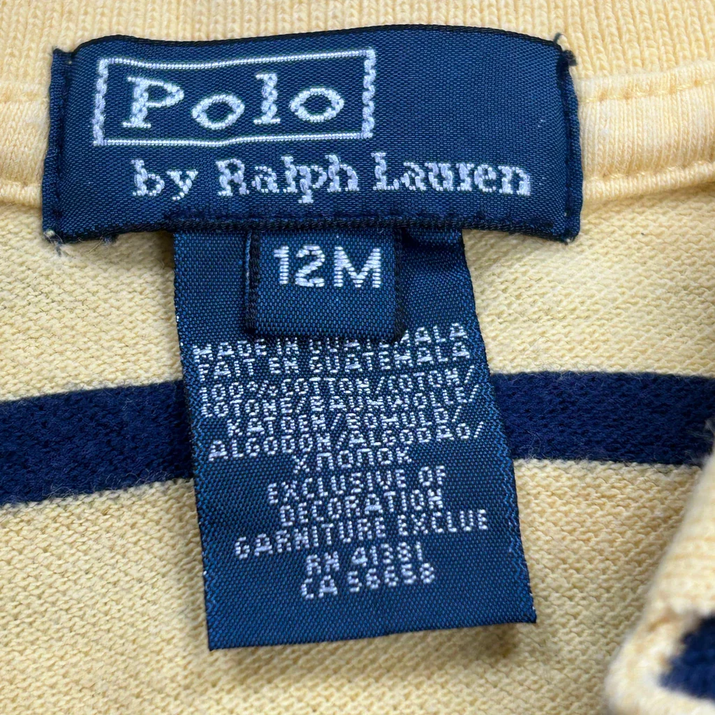 Age 12 Months Polo By Ralph Lauren Striped Polo Shirt - 2XS Yellow Cotton - Image 3