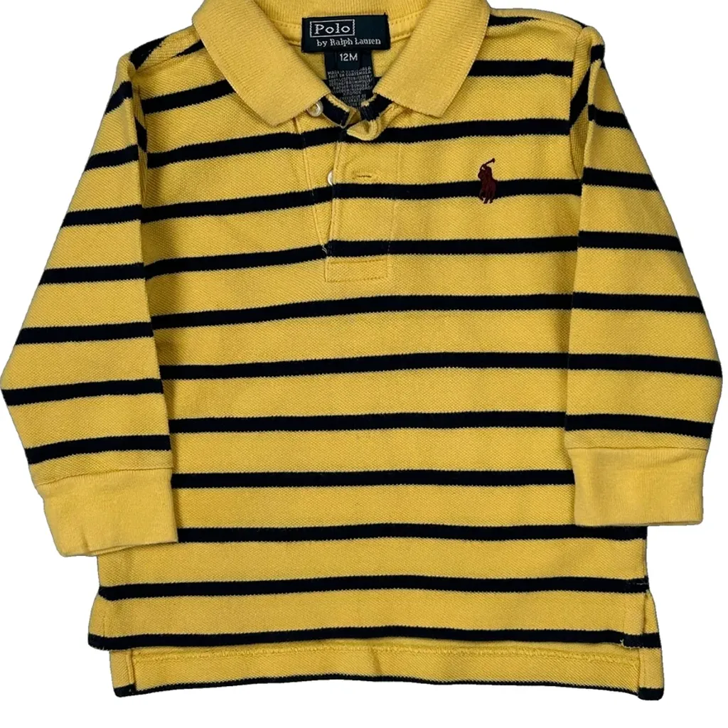 Age 12 Months Polo By Ralph Lauren Striped Polo Shirt - 2XS Yellow Cotton - Image 4