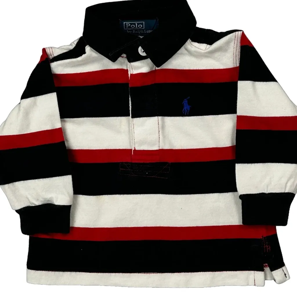 Age 12 Months Polo By Ralph Lauren Striped Rugby Shirt - XS Black Cotton - Image 4