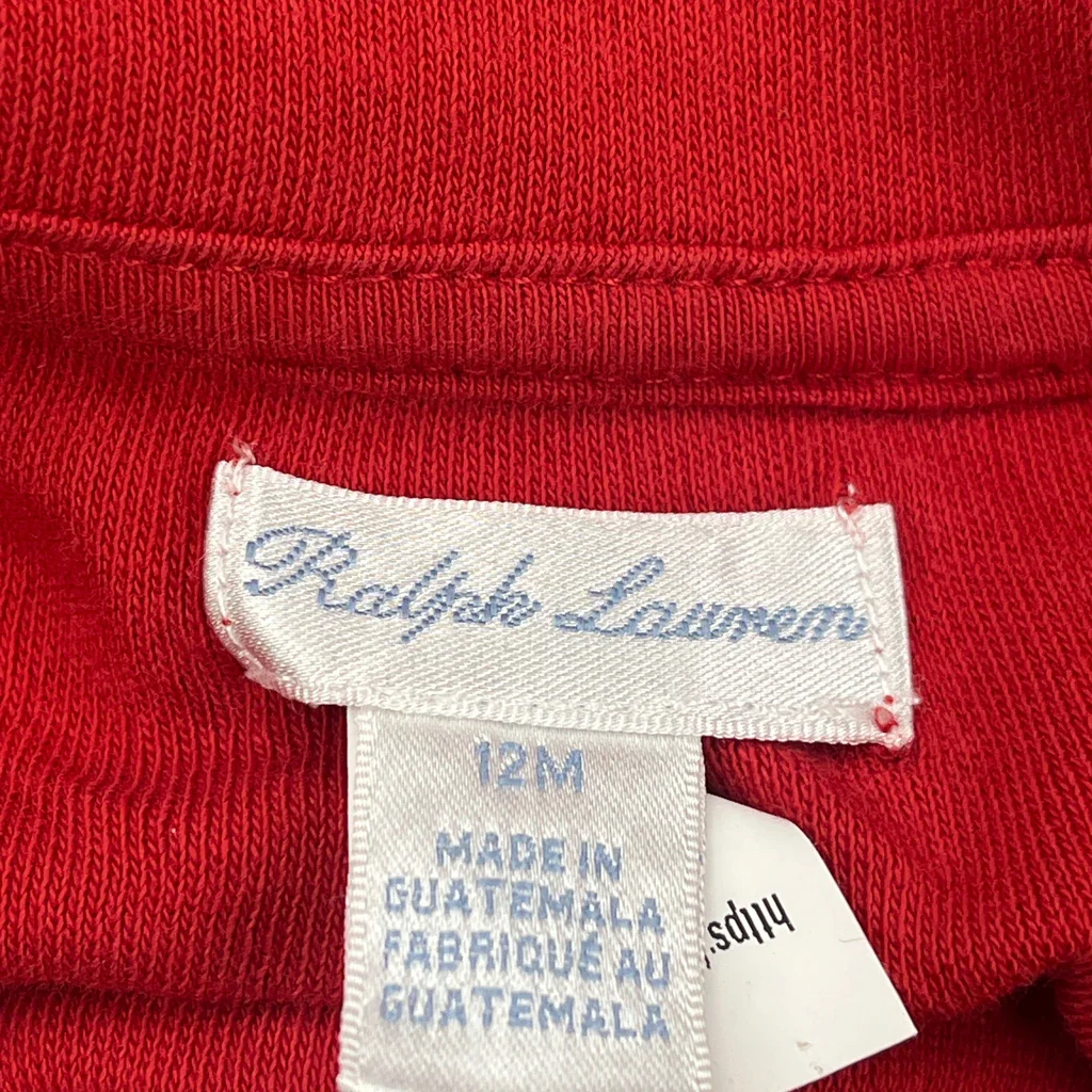 Age 12 Months Ralph Lauren 1/4 Zip - 3XS Red Cotton - Image 3