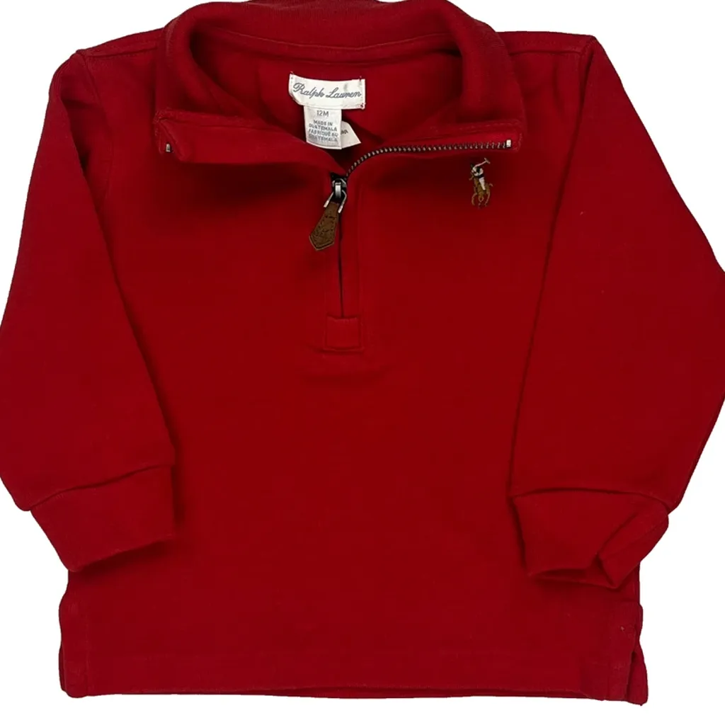 Age 12 Months Ralph Lauren 1/4 Zip - 3XS Red Cotton - Image 4