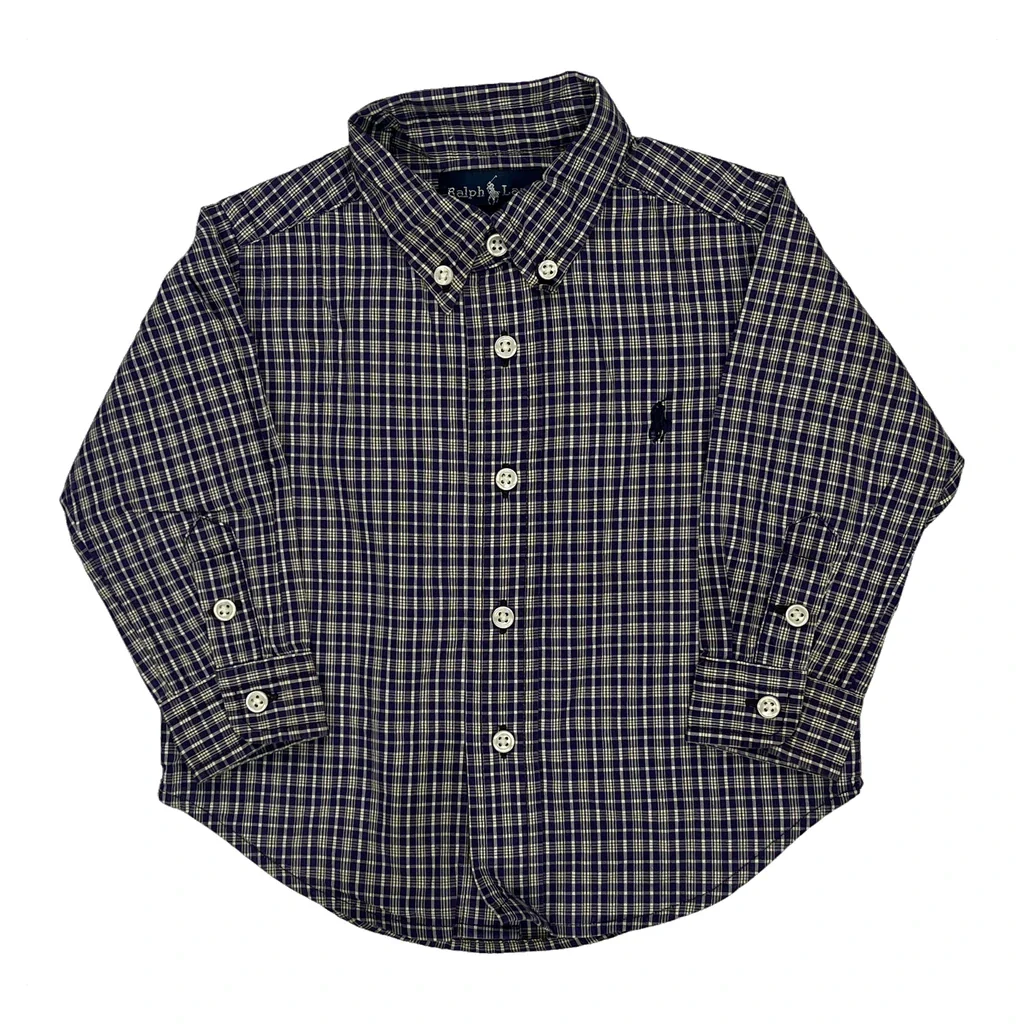 Age 12 Months Ralph Lauren Checked Shirt - 3XS Blue Cotton