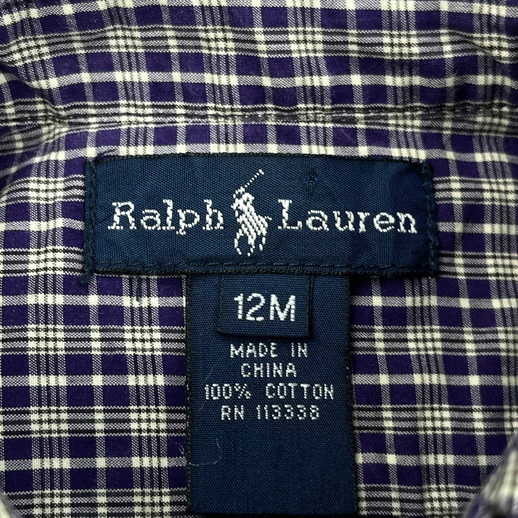Age 12 Months Ralph Lauren Checked Shirt - 3XS Blue Cotton - Image 3