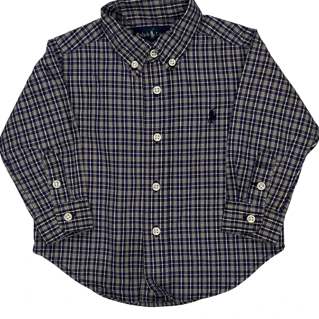 Age 12 Months Ralph Lauren Checked Shirt - 3XS Blue Cotton - Image 4