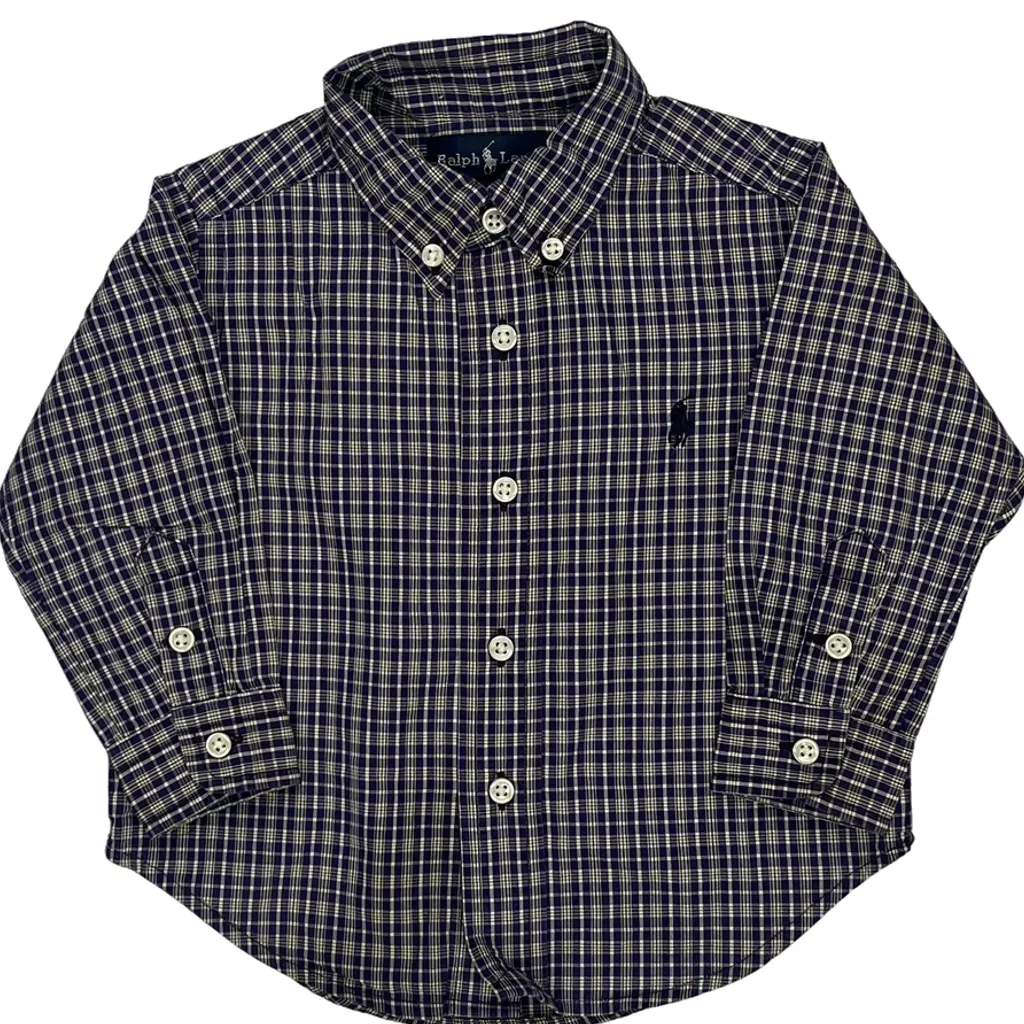 Age 12 Months Ralph Lauren Checked Shirt - 3XS Blue Cotton - Image 5