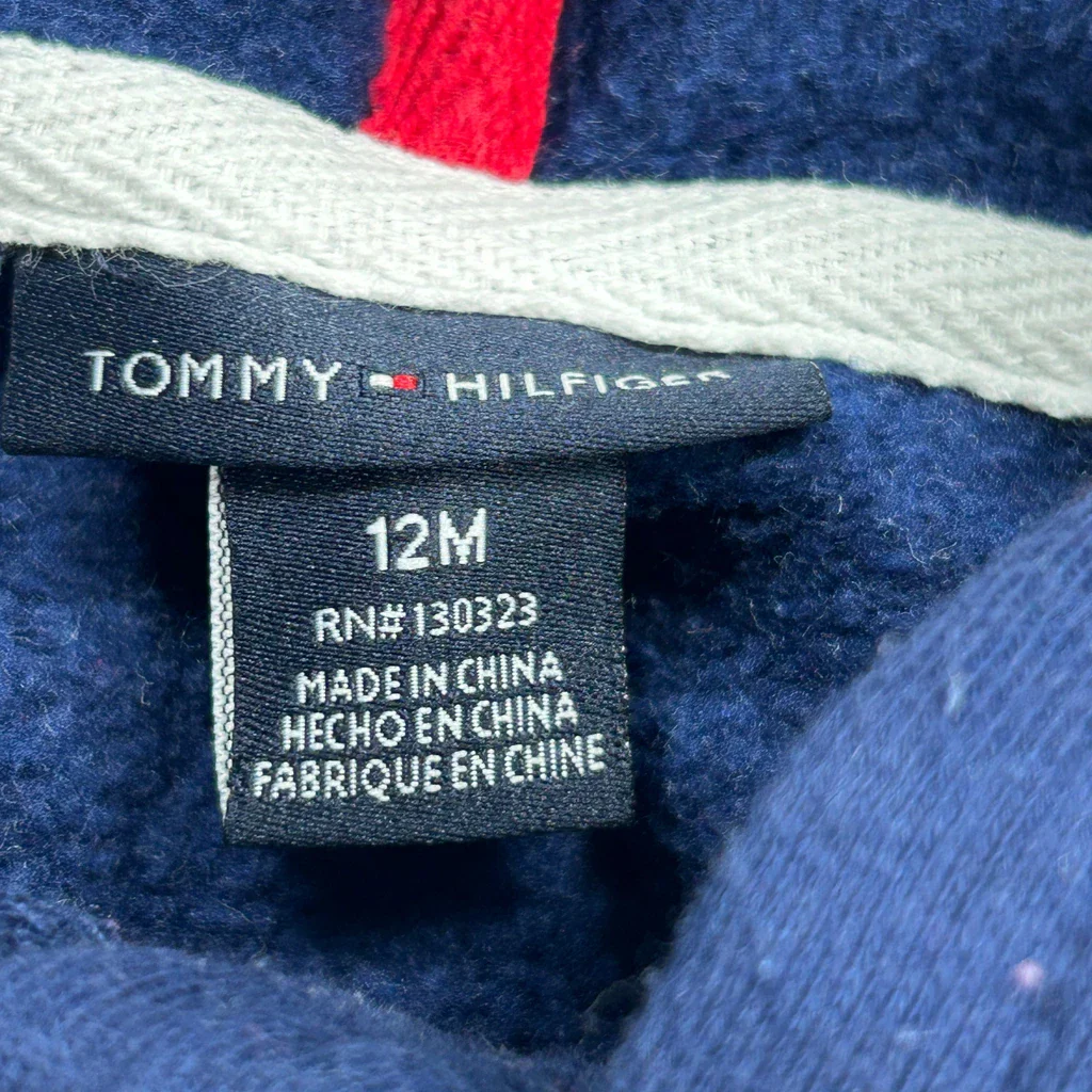 Age 12 Months Tommy Hilfiger Spellout Hoodie - 2XS Navy Cotton - Image 3