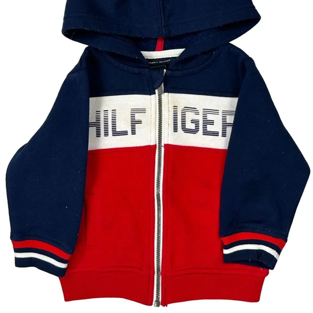 Age 12 Months Tommy Hilfiger Spellout Hoodie - 2XS Navy Cotton - Image 4
