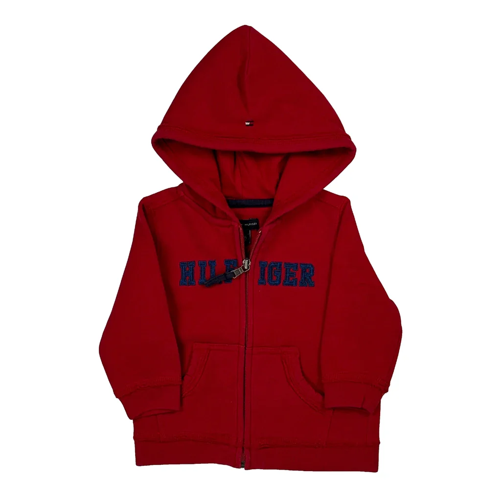 Age 12 Months Tommy Hilfiger Spellout Hoodie - XS Red Cotton