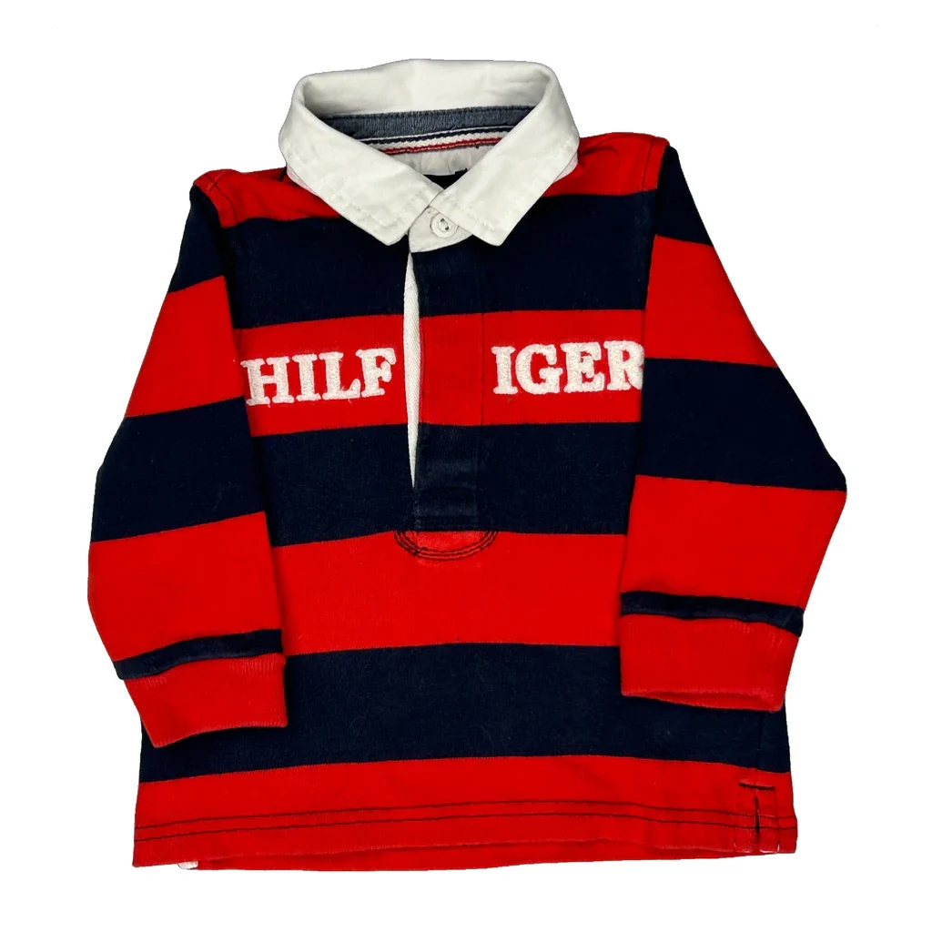 Age 12 Months Tommy Hilfiger Striped Rugby Shirt - 2XS Navy Cotton