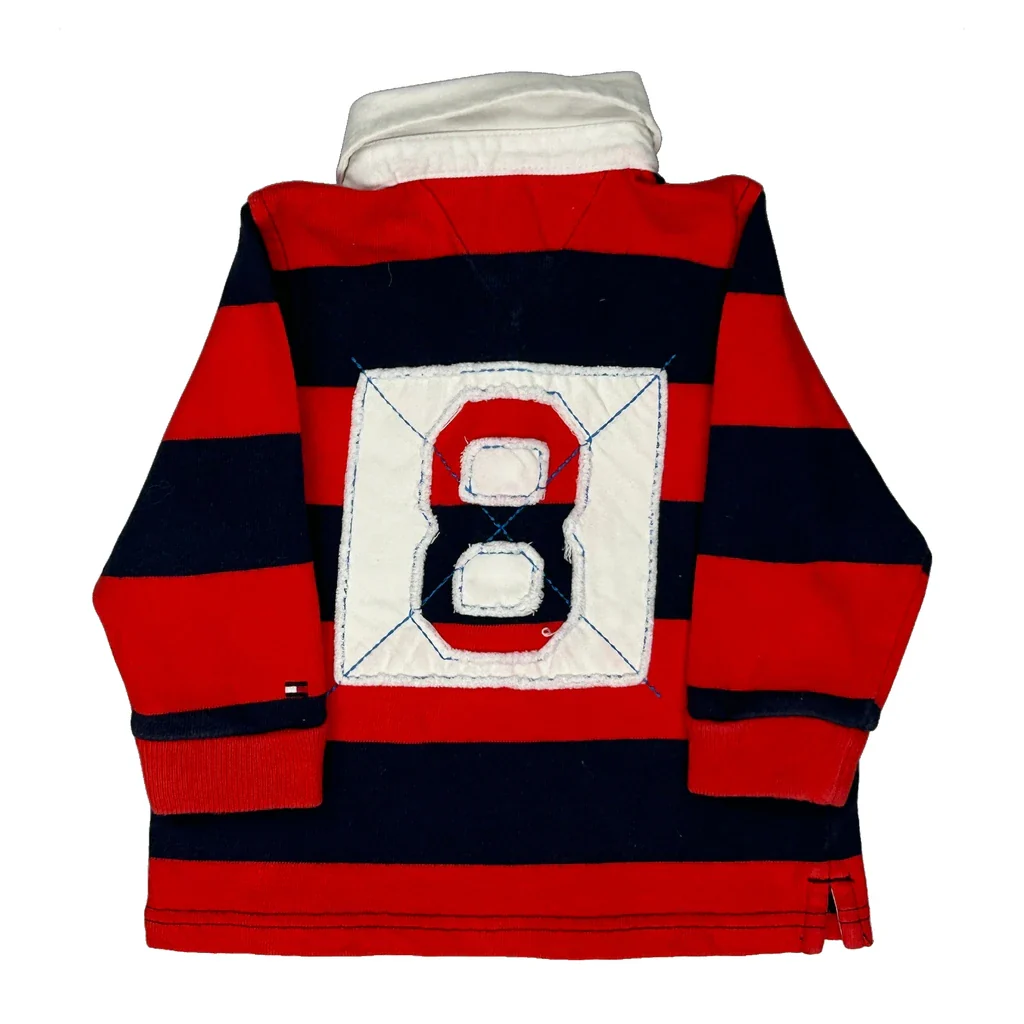 Age 12 Months Tommy Hilfiger Striped Rugby Shirt - 2XS Navy Cotton - Image 2