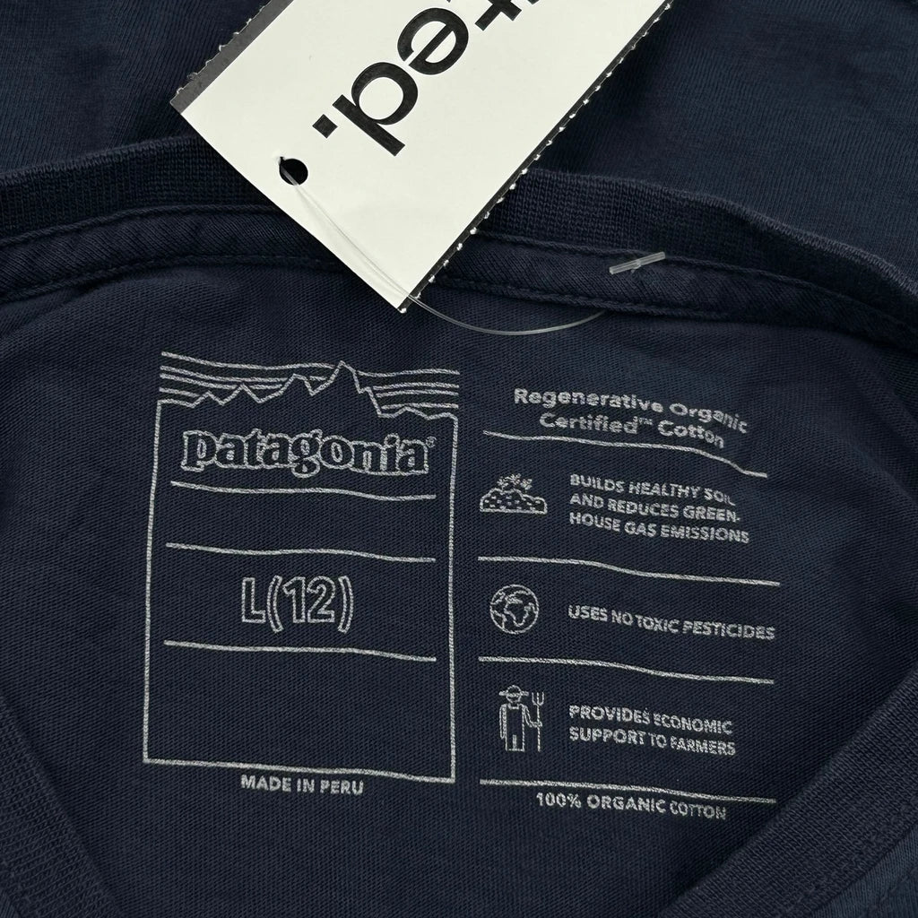 Age 12 Patagonia T-Shirt - Large Navy Cotton - Image 3