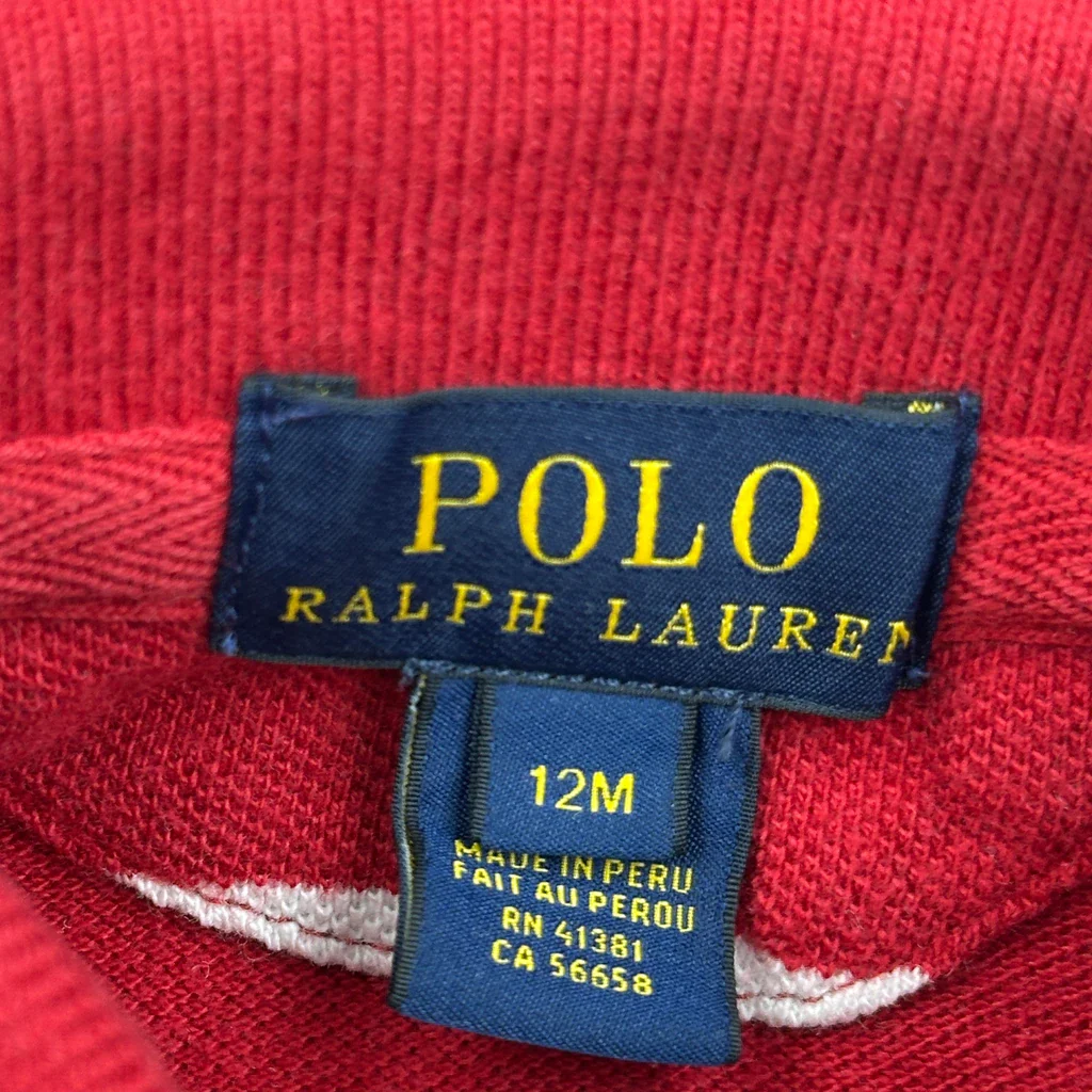 Age 12Months Polo By Ralph Lauren Striped Rugby Shirt - 2XS Red Cotton - Image 3