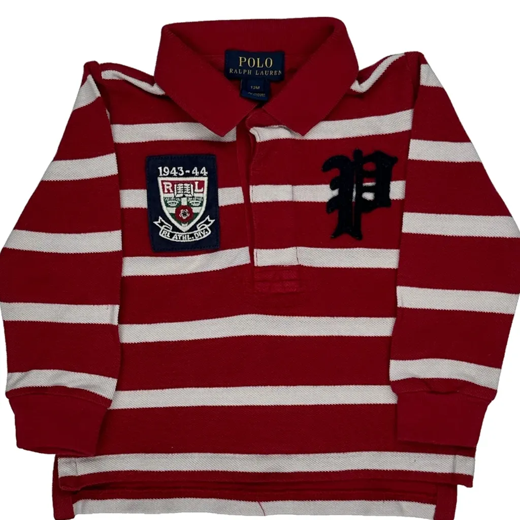 Age 12Months Polo By Ralph Lauren Striped Rugby Shirt - 2XS Red Cotton - Image 4