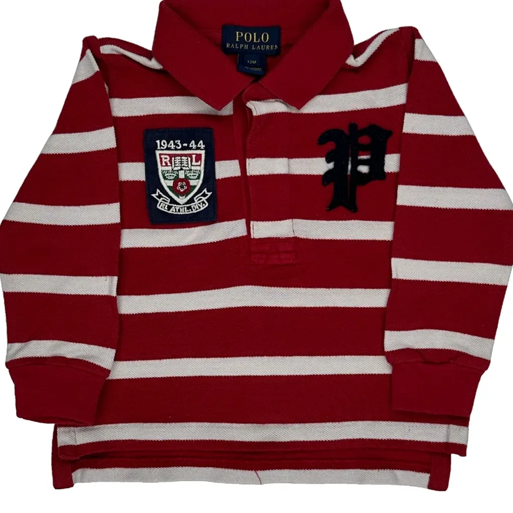 Age 12Months Polo By Ralph Lauren Striped Rugby Shirt - 2XS Red Cotton - Image 5
