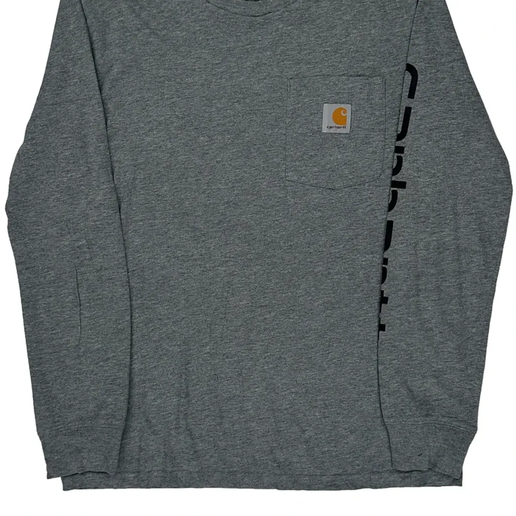 Age 14-16 Carhartt Long Sleeve T-Shirt - Large Gray Cotton - Image 4