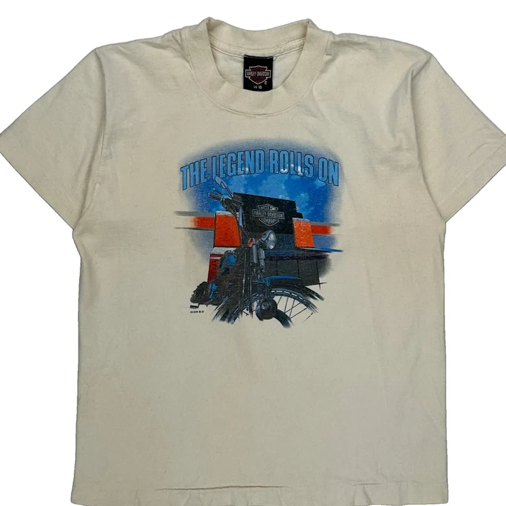 Age 14-16 Harley Davidson Graphic T-Shirt - Large Cream Cotton - Image 4