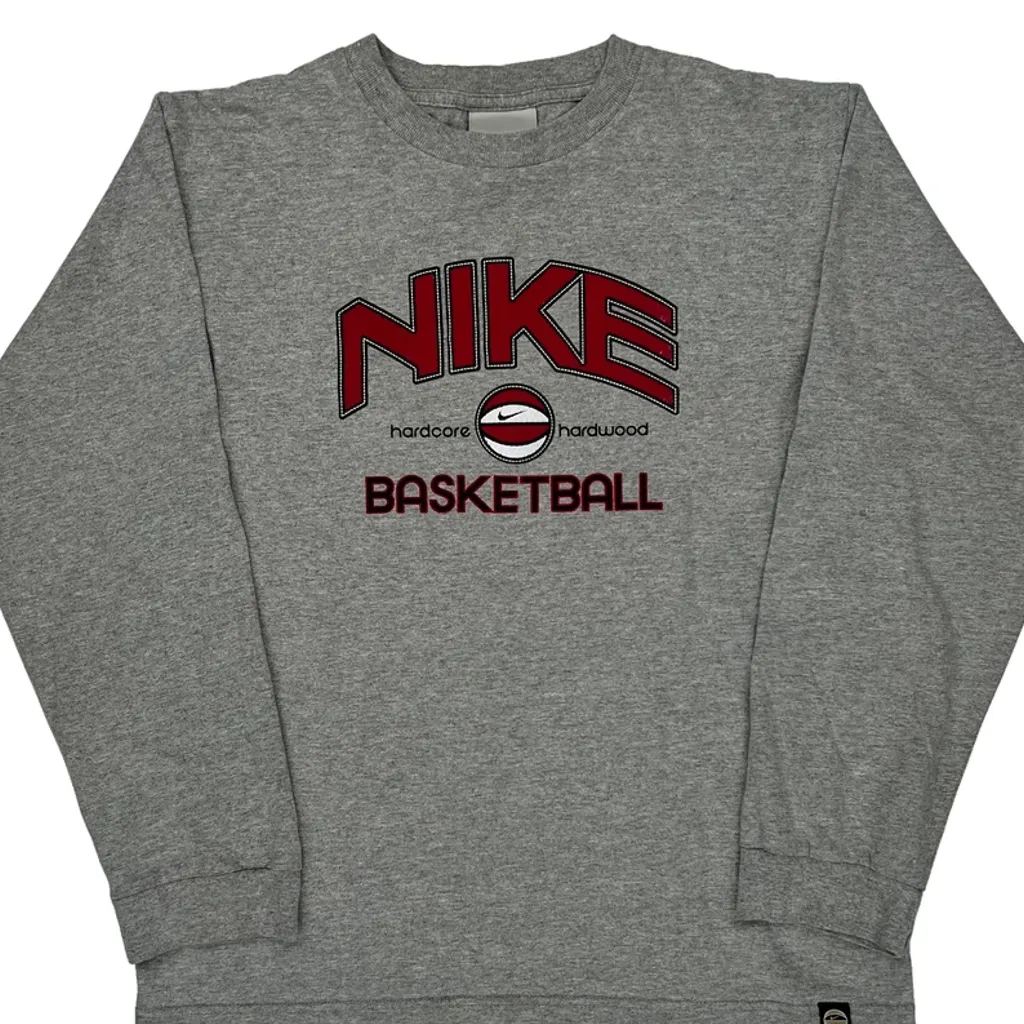 Age 14-16 Nike Graphic Long Sleeve T-Shirt - Large Gray Cotton - Image 4