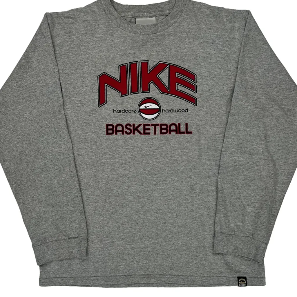 Age 14-16 Nike Graphic Long Sleeve T-Shirt - Large Gray Cotton - Image 5