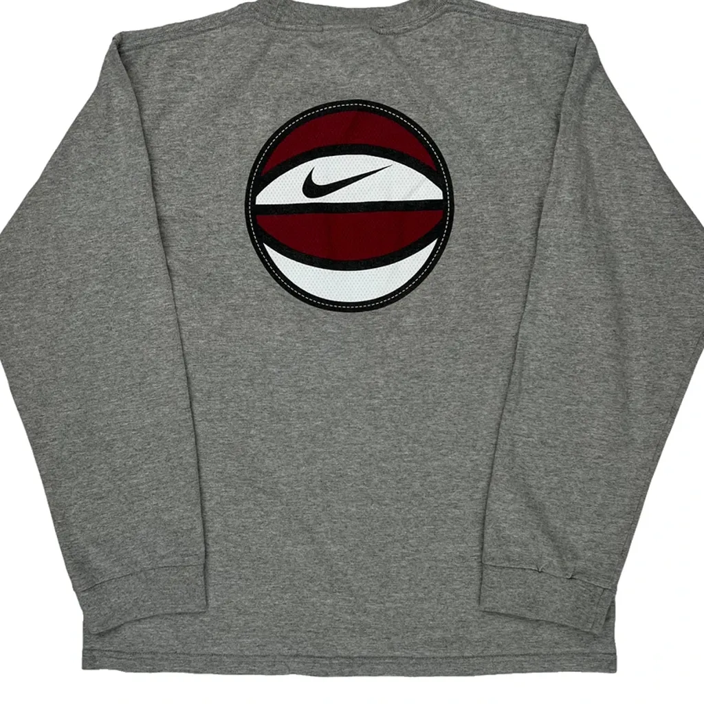 Age 14-16 Nike Graphic Long Sleeve T-Shirt - Large Gray Cotton - Image 7