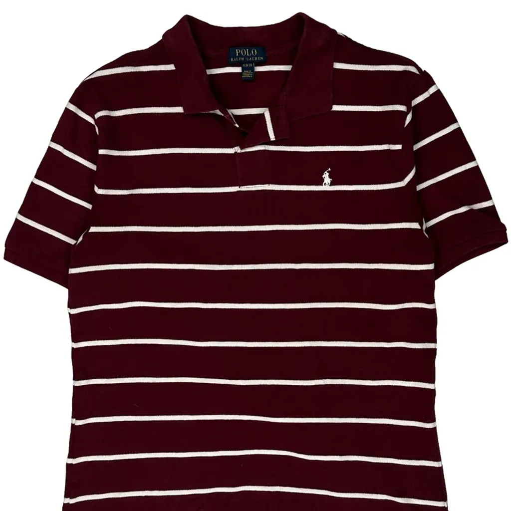 Age 15 Polo By Ralph Lauren Striped Polo Shirt - XL Burgundy Cotton - Image 4