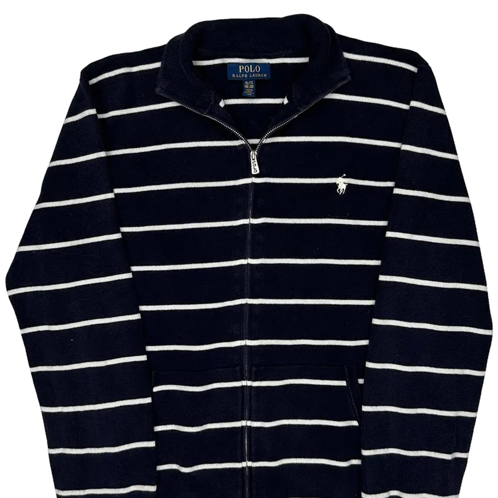Age 15 Polo By Ralph Lauren Striped Zip Up - XL Navy Cotton - Image 5
