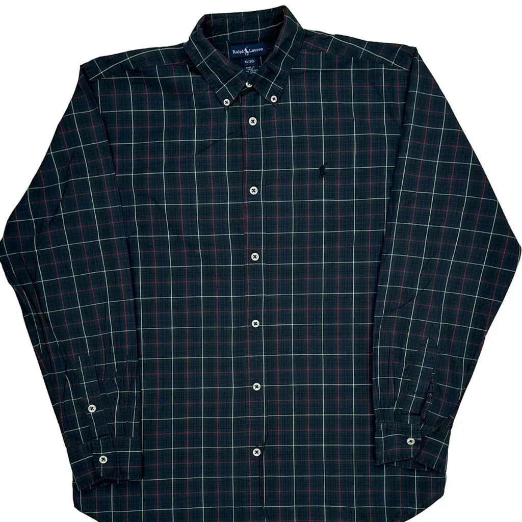 Age 15 Ralph Lauren Checked Shirt - XL Green Cotton - Image 4