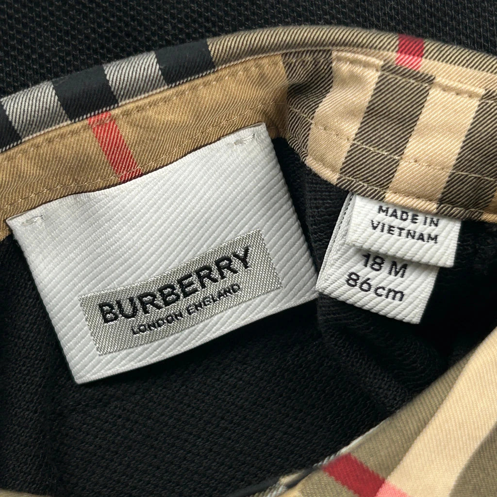 Age 18 Months Burberry Checked Polo Shirt - 2XS Black Cotton - Image 3