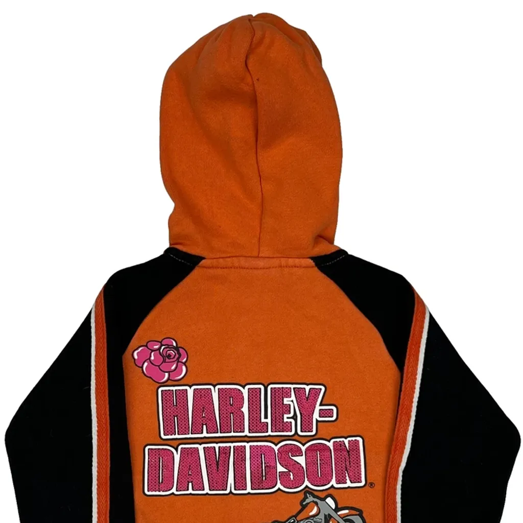 Age 18 Months Harley Davidson Graphic Hoodie - 3XS Orange Cotton Blend - Image 6