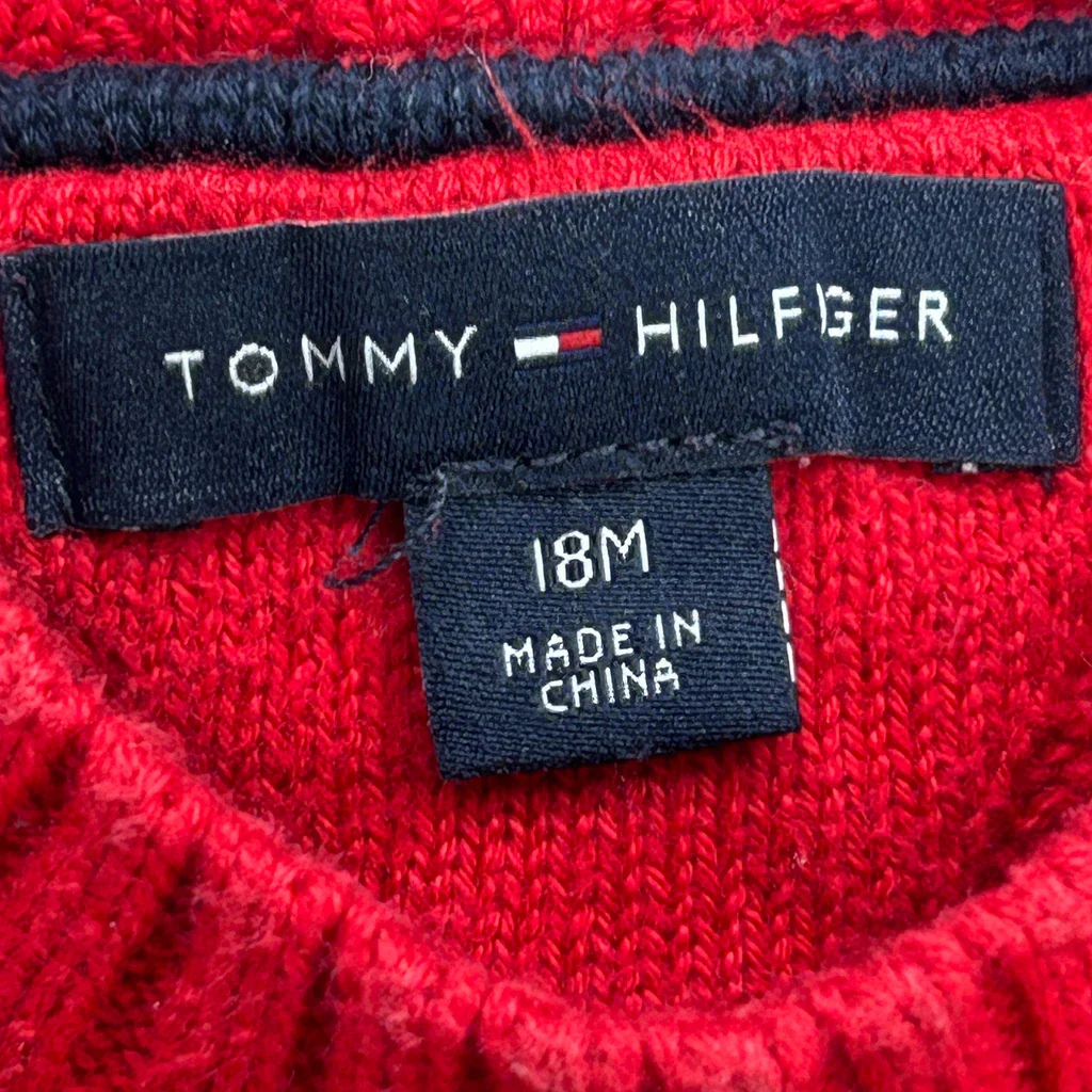 Age 18 Months Tommy Hilfiger Striped Jumper - 2XS Red Cotton - Image 3