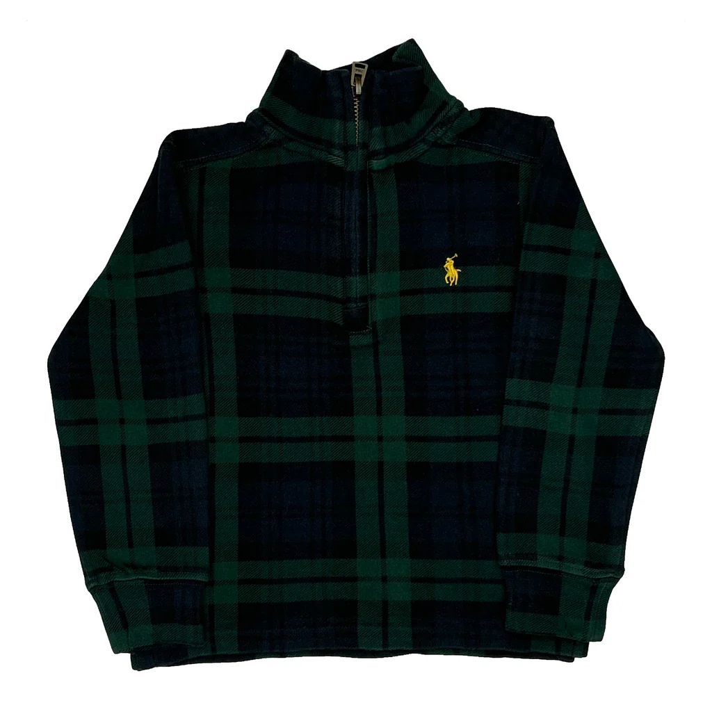 Age 2 Polo By Ralph Lauren Checked 1/4 Zip - 2XS Green Cotton