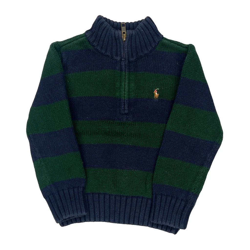 Age 2 Polo By Ralph Lauren Striped 1/4 Zip - 3XS Green Cotton