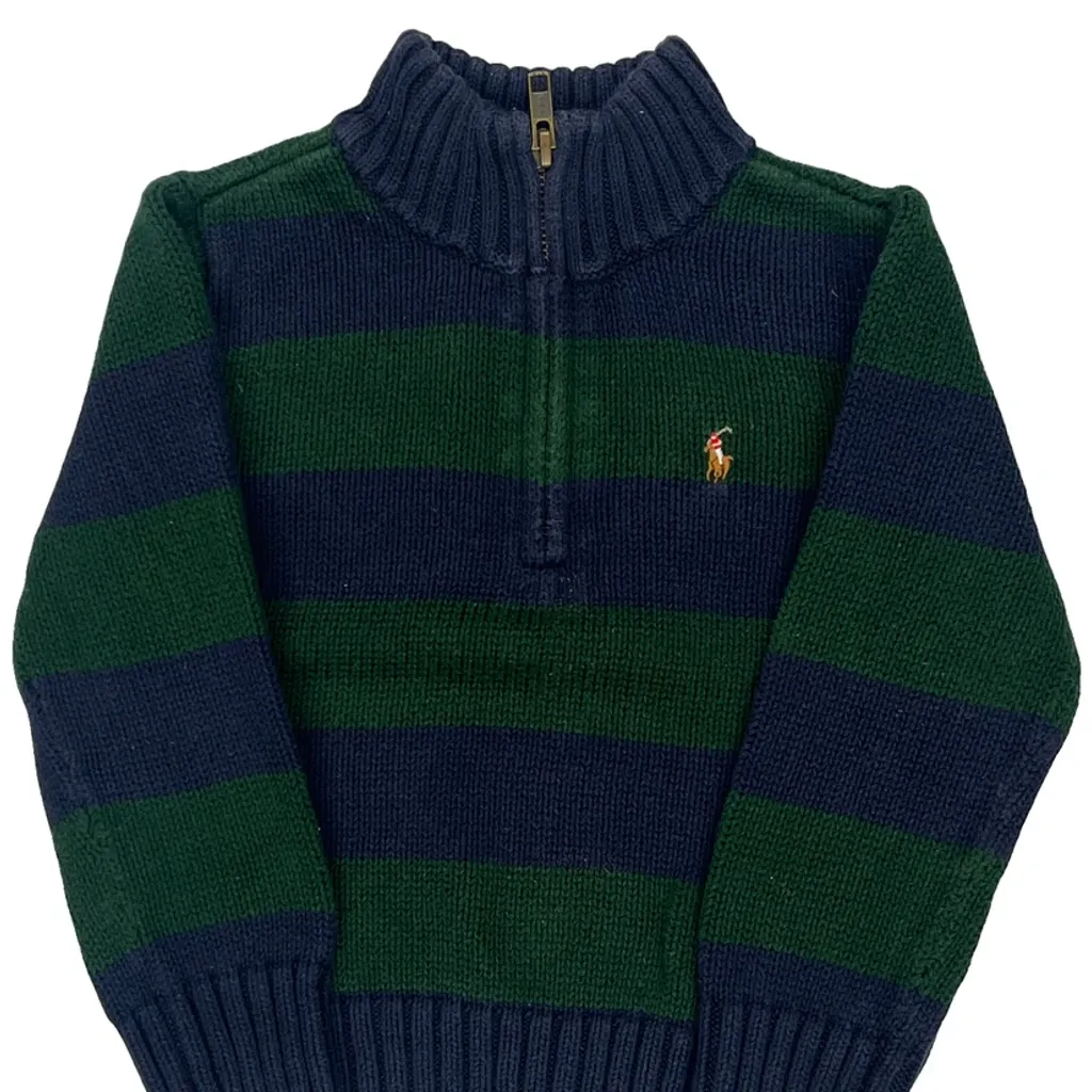 Age 2 Polo By Ralph Lauren Striped 1/4 Zip - 3XS Green Cotton - Image 4