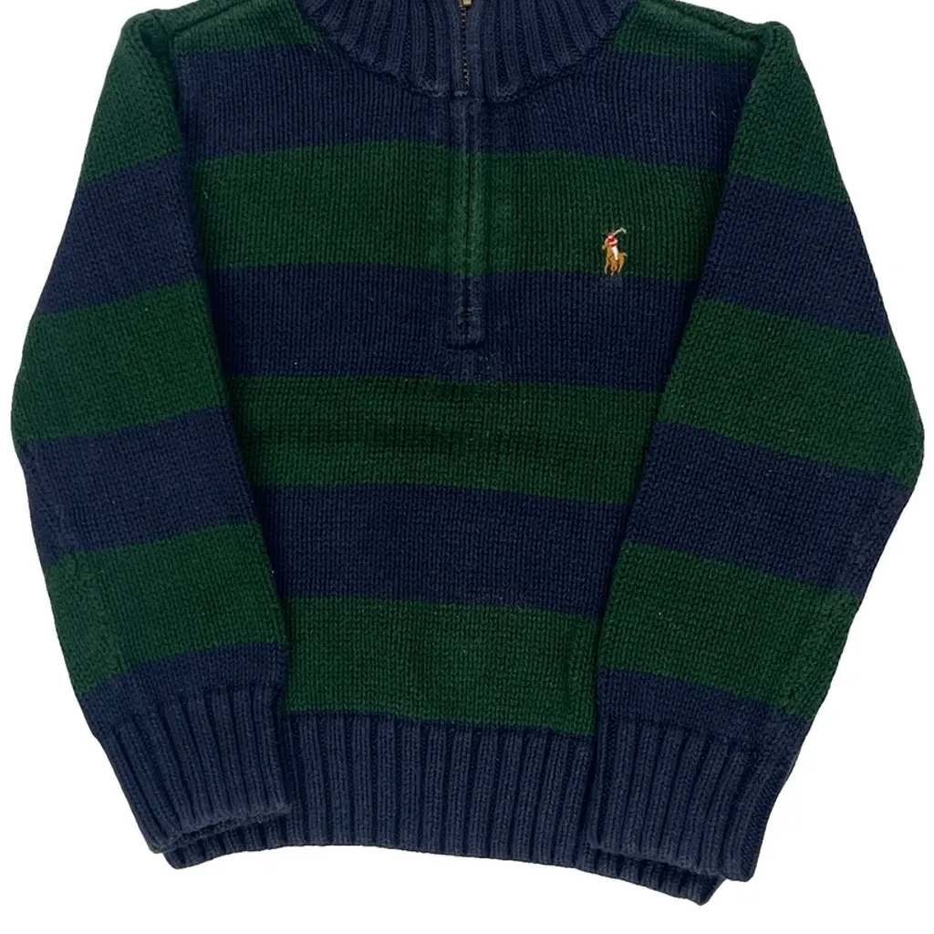 Age 2 Polo By Ralph Lauren Striped 1/4 Zip - 3XS Green Cotton - Image 5