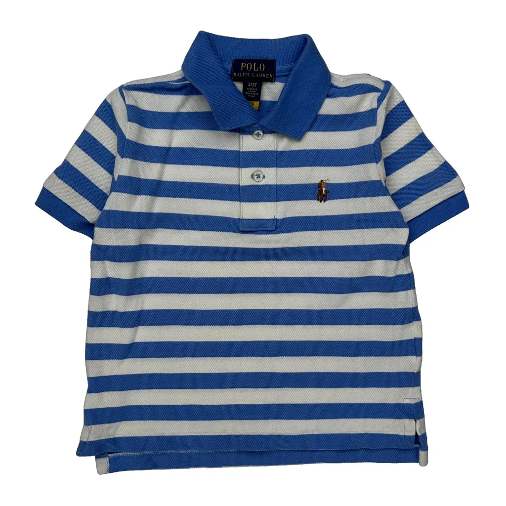 Age 2 Polo By Ralph Lauren Striped Polo Shirt - 2XS Blue Cotton