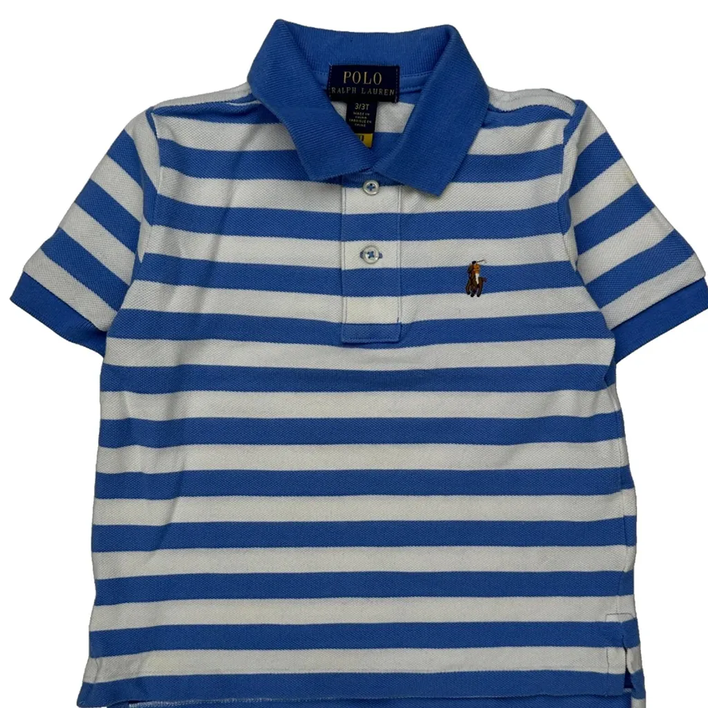 Age 2 Polo By Ralph Lauren Striped Polo Shirt - 2XS Blue Cotton - Image 4