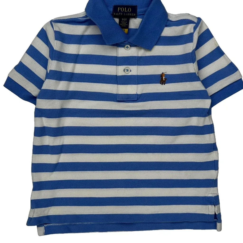 Age 2 Polo By Ralph Lauren Striped Polo Shirt - 2XS Blue Cotton - Image 5